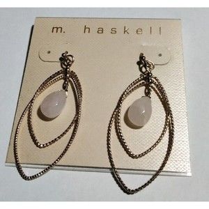 NWT M. Haskell Dangle Earrings Gold Tone Double Tear Drop
